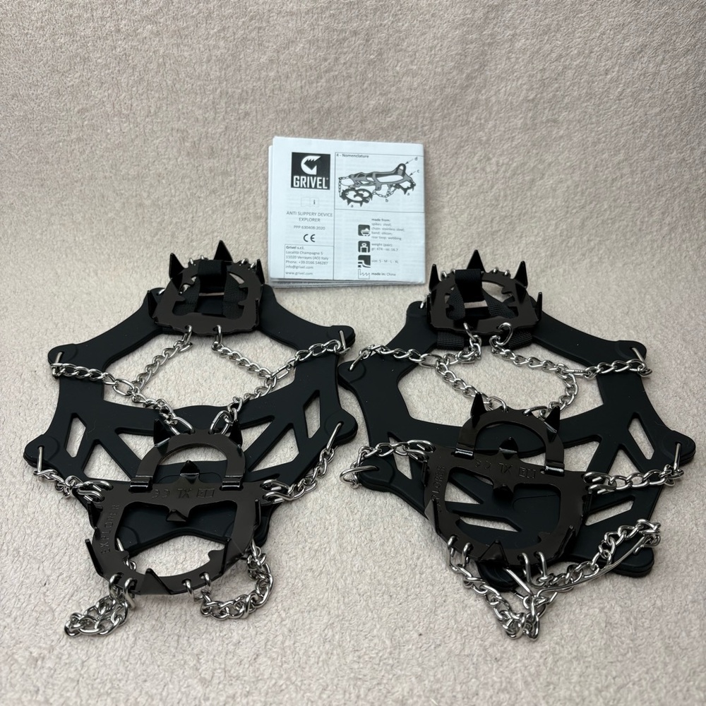 NEW Grivel Black Crampons Anti-Slip Ice Spikes Men’s XL Explorer Silicon & Steel
